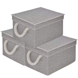 35 qt. Fabric Storage Bin with Lid in Gray (3-Pack)