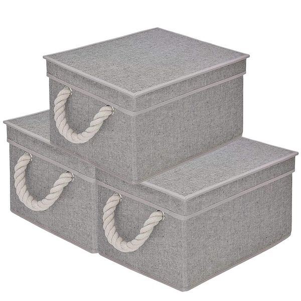 Unbranded 35 qt. Fabric Storage Bin with Lid in Gray (3-Pack)