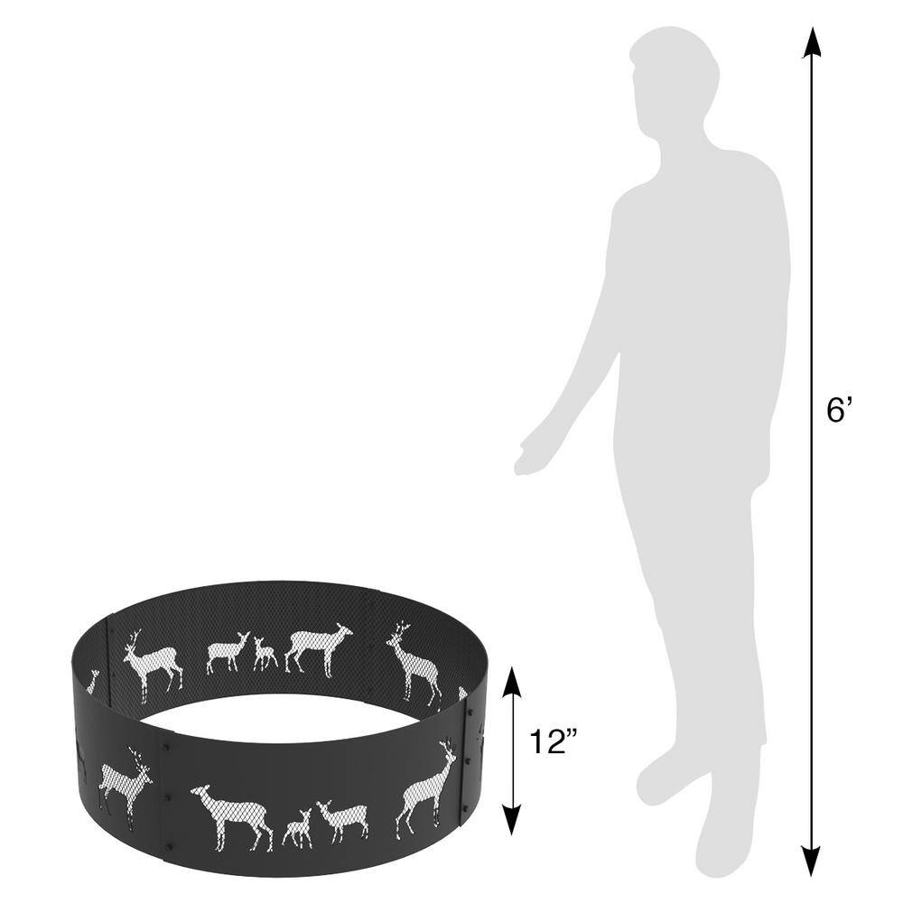 Black Steel 36" Round Fire Ring with Elk Design