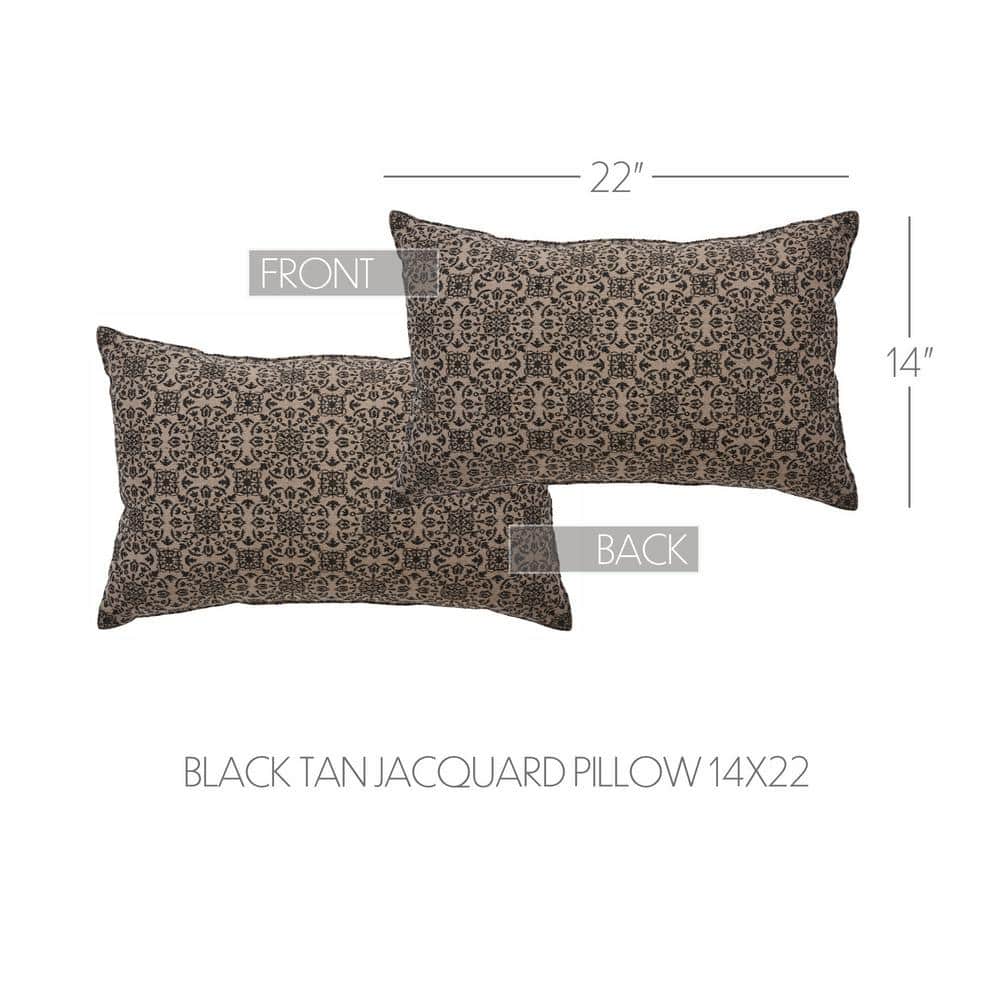 Natural Black Cotton Jacquard Rectangular Throw Pillow 14x22