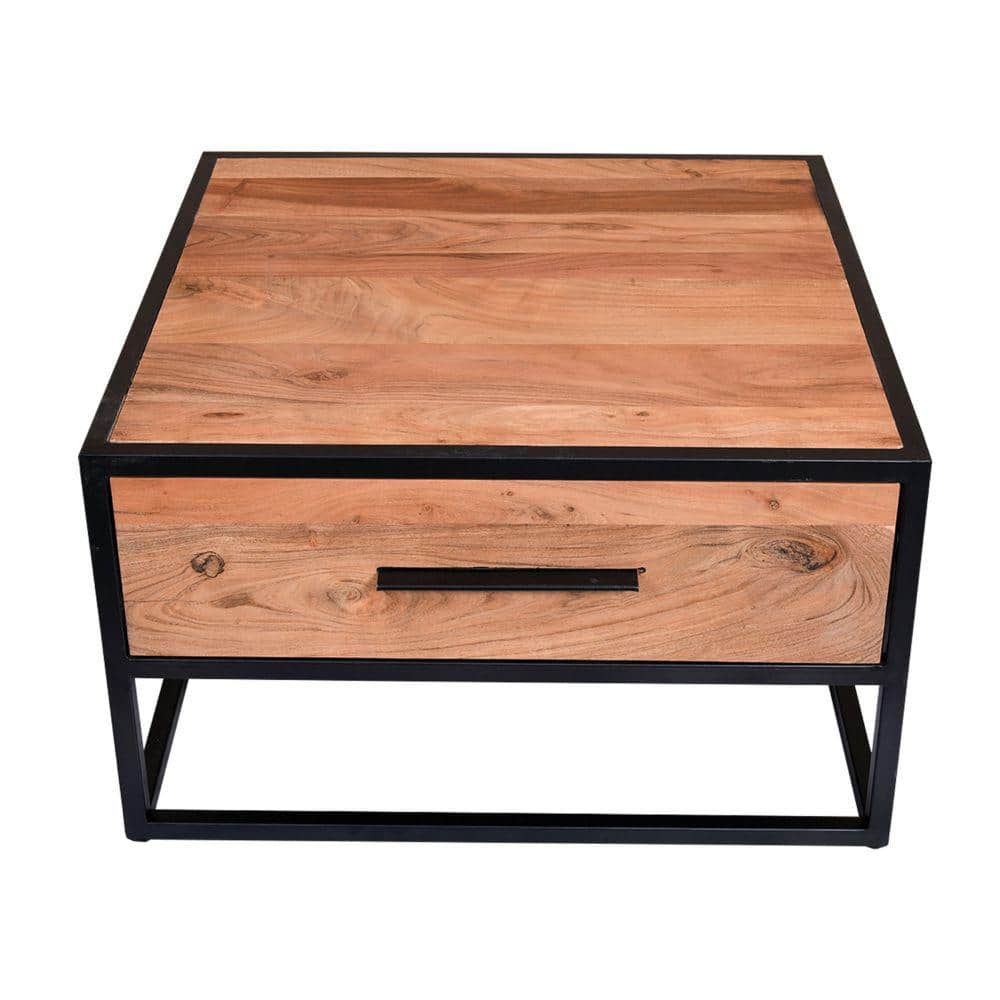 THE URBAN PORT 25.6 in. W Black and Brown Two Tone Rectangle Wooden Side  Table with 1-Drawer UPT-231473 The Home Depot