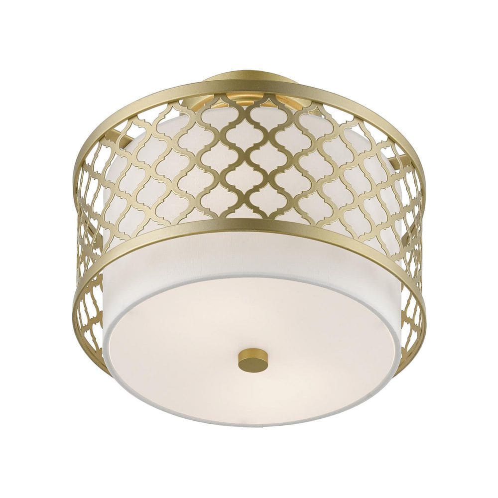 Arabesque Soft Gold Drum Semi-Flush Mount with Off-White Shade