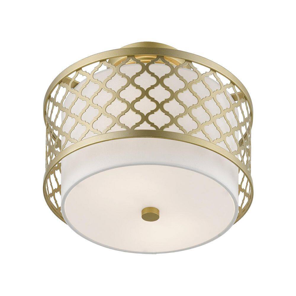Arabesque Soft Gold Drum Semi-Flush Mount with Off-White Shade
