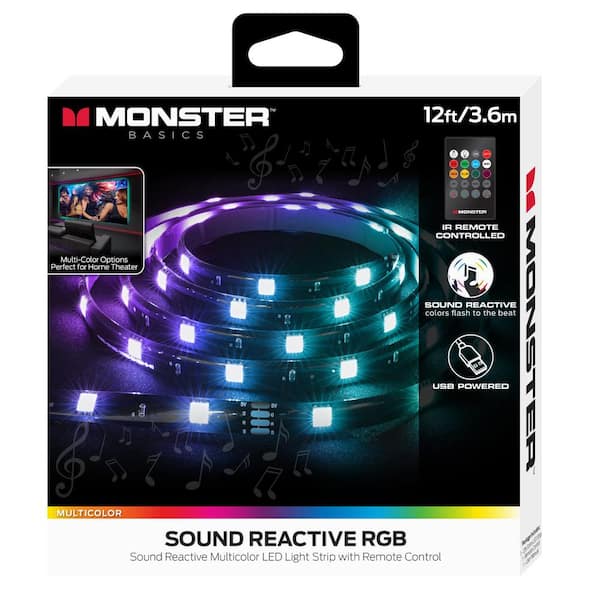 Monster 12ft Rgb Led Sound Reactive Light Strips Wremote Control Mlb7