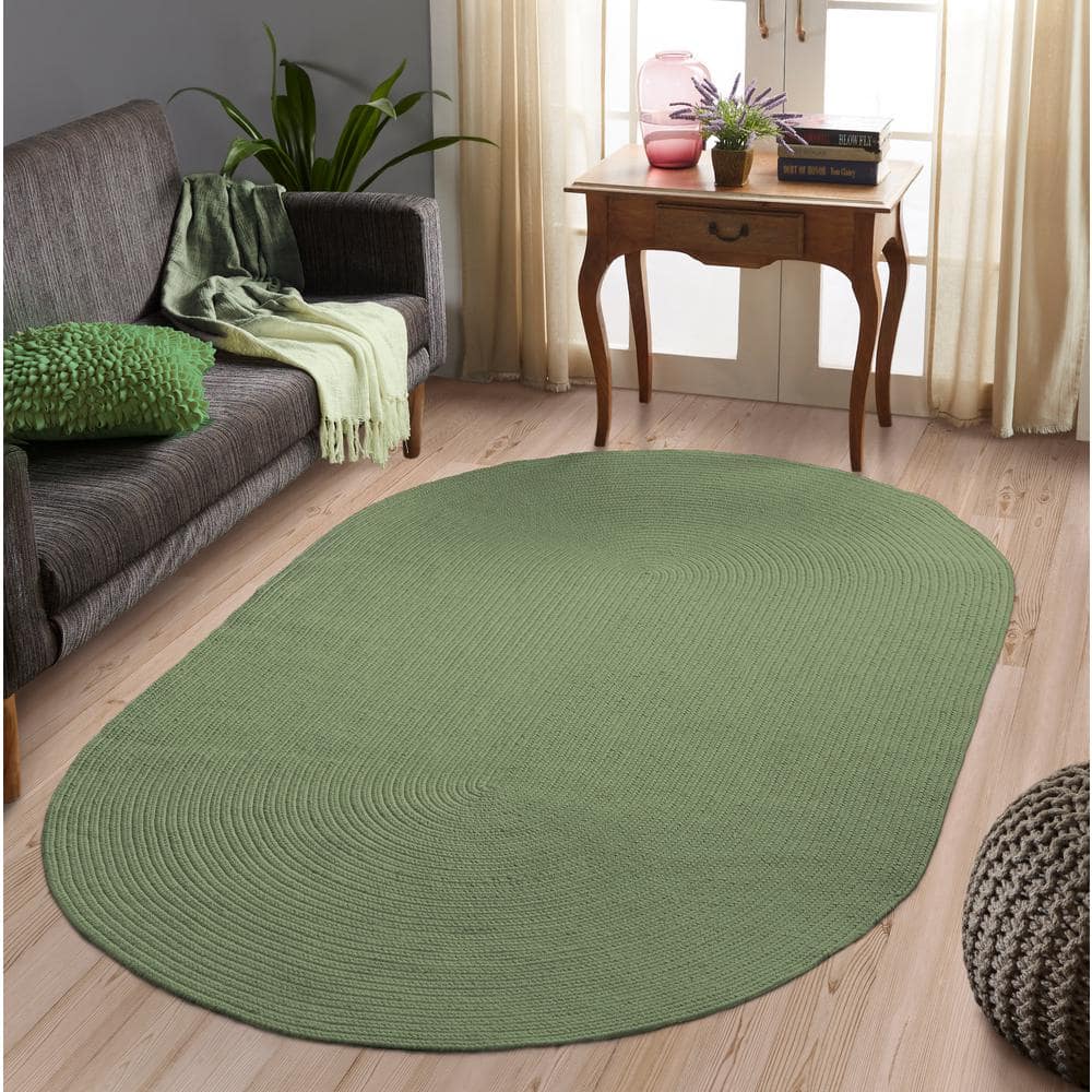 Fog Green Oval Braided Reversible Indoor/Outdoor Rug