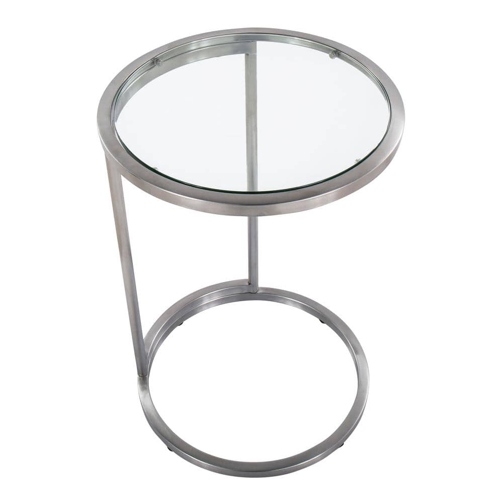 Stainless Steel and Glass Round End Table, 16 in