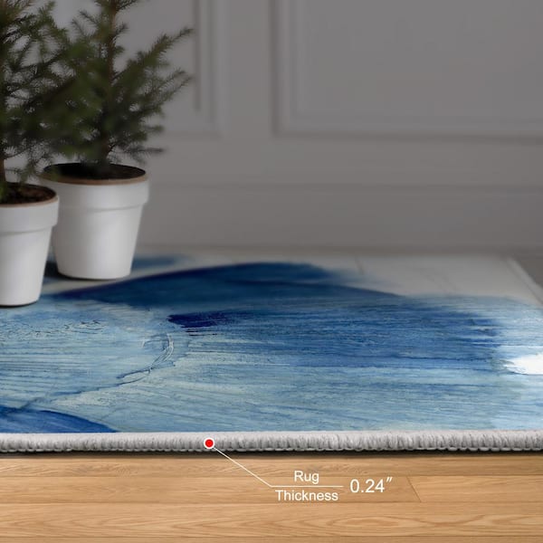 Blue 8 ft. x 10 ft. Inky Flower II Washable Art Area Rug