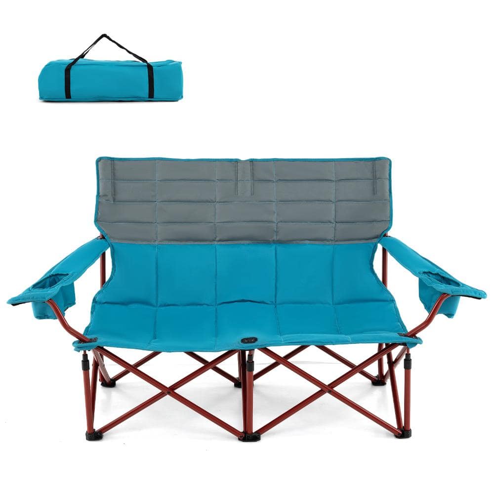Oversized Camping Loveseat Chair with Thick Padding Dual Cup Holders Adjustable Armrests and Carry Bag - Blue price history on PriceWatchPro