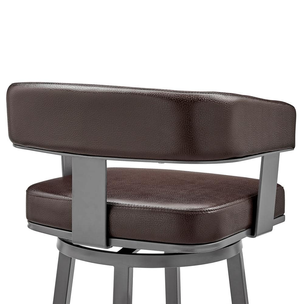 Java Brown Faux Leather Swivel Bar Stool with Metal Frame
