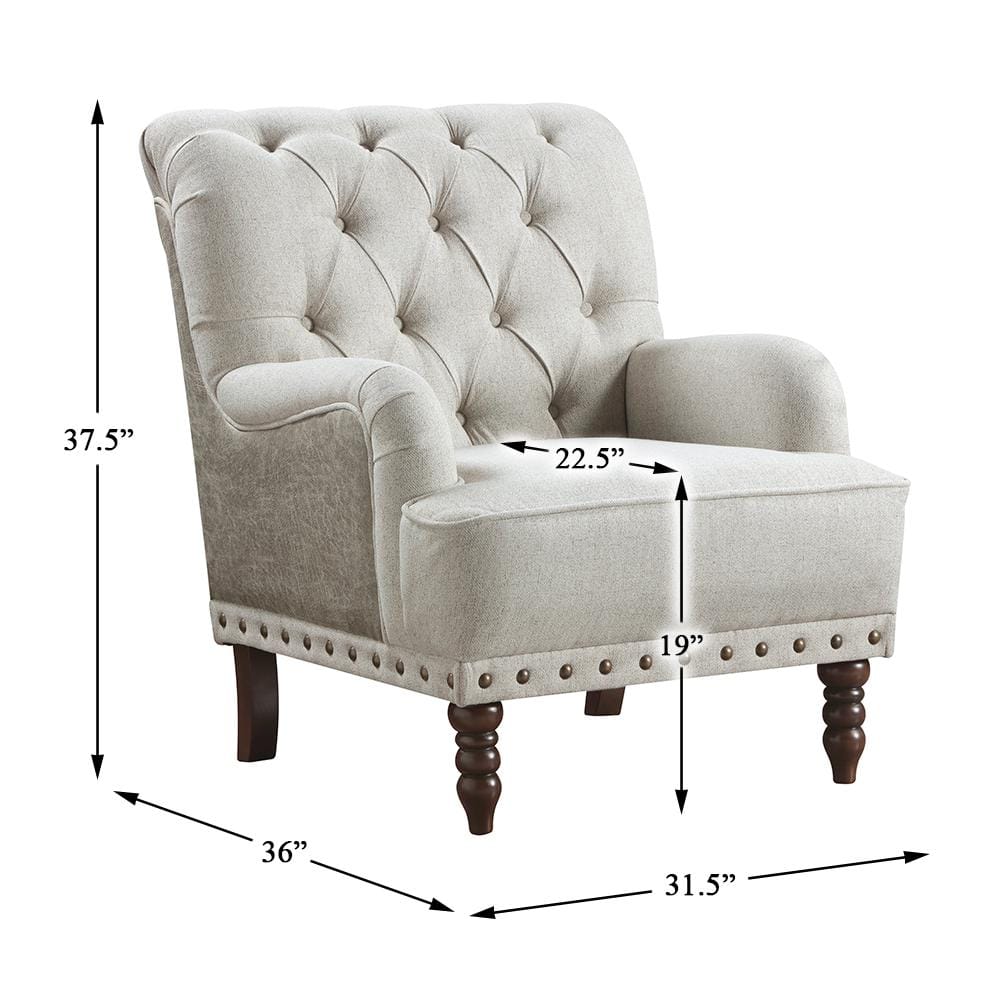 Beige Textured Fabric Upholstery Arm Chair with Wood Legs