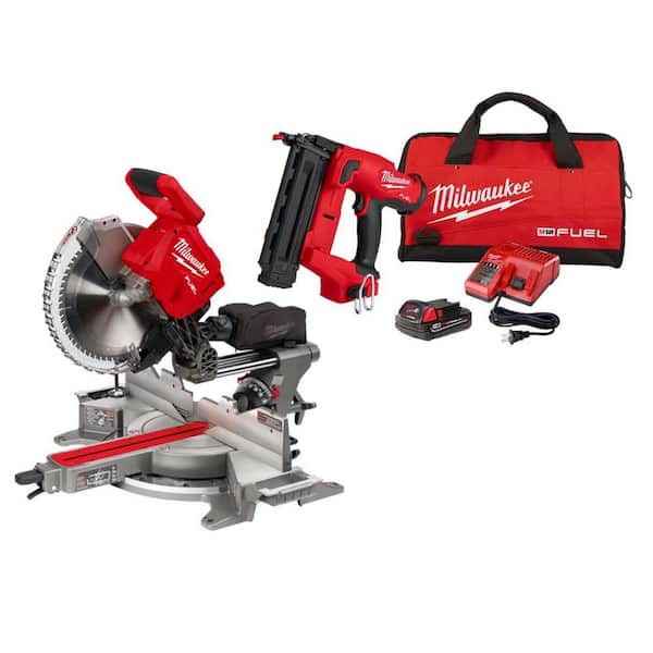 M18 FUEL 18V Lithium-Ion Brushless Cordless 12 in. Dual Bevel Sliding Compound Miter Saw w/ Brad Nailer Kit