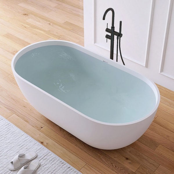 Ariana 59 in. x 29.5 in. Stone Resin Solid Surface Flatbottom Freestanding Soaking Bathtub in White