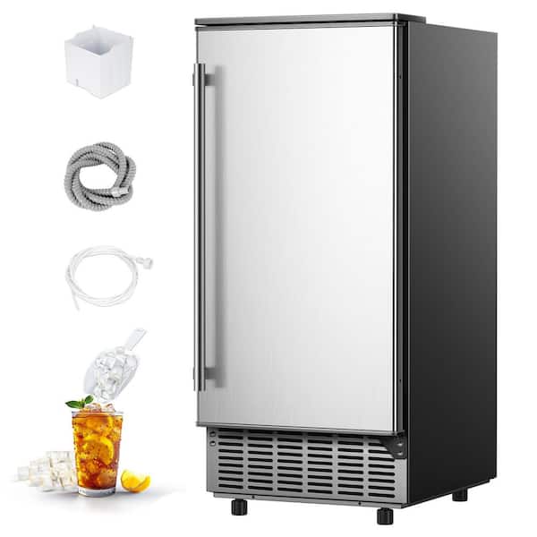 15 in. 80 lb./24H Full Size Cubes Freestanding Ice Maker in Silver, Auto-Cleaning and Adjustable Foot