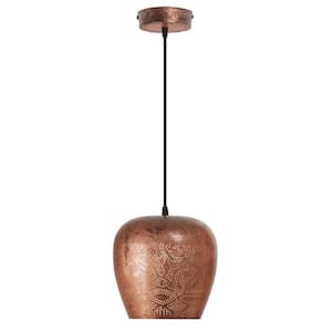 Corbeau 8 in. Distressed Copper-Colored Metal Pendant Light with Punched Metal Globe Shade