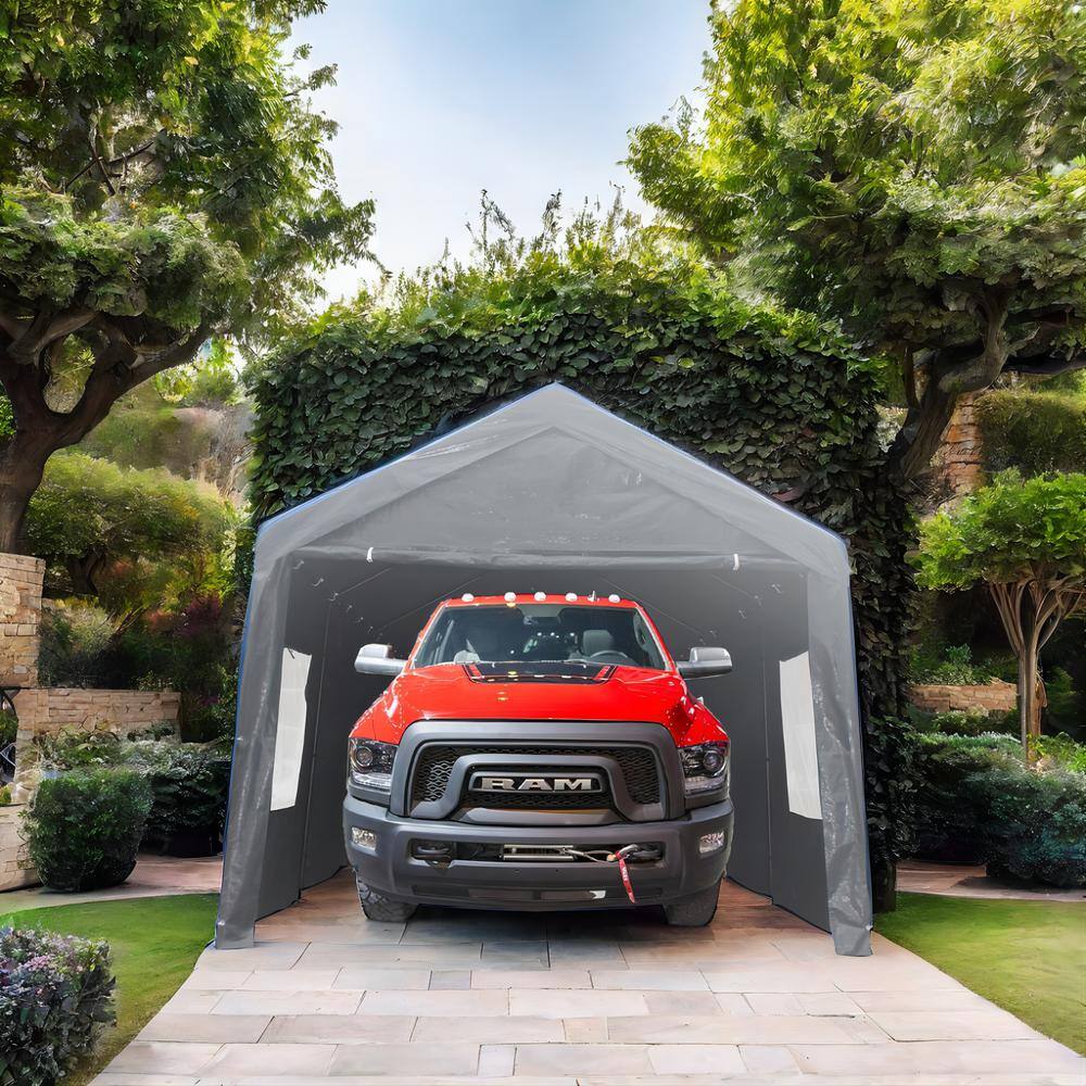 12' x 20' Gray Portable Metal Frame Carport with Windows