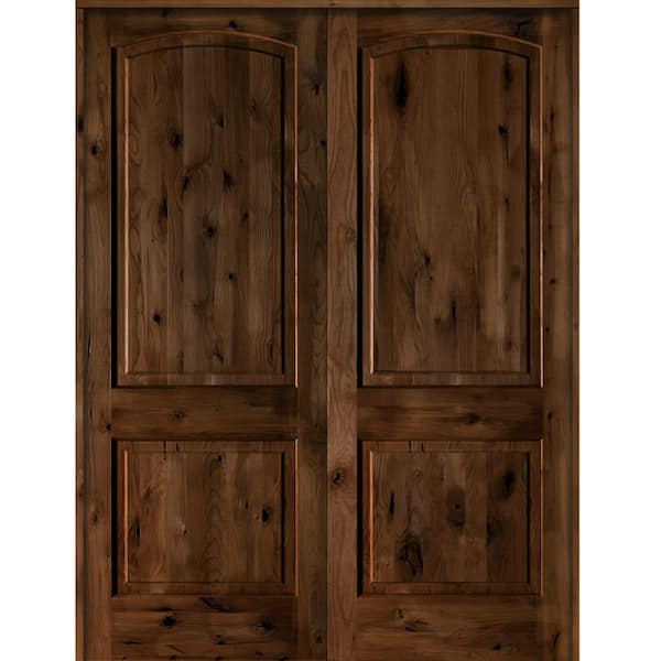 Krosswood Doors 56 in. x 96 in. Rustic Knotty Alder 2-Panel Universal/Reversible Provincial Stain Wood Double Prehung Interior Door