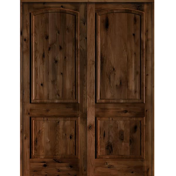 Krosswood Doors 64 in. x 96 in. Rustic Knotty Alder 2-Panel Universal/Reversible Provincial Stain Wood Double Prehung Interior Door