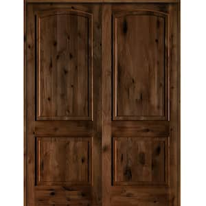 72 in. x 96 in. Rustic Knotty Alder 2-Panel Universal/Reversible Provincial Stain Wood Double Prehung Interior Door