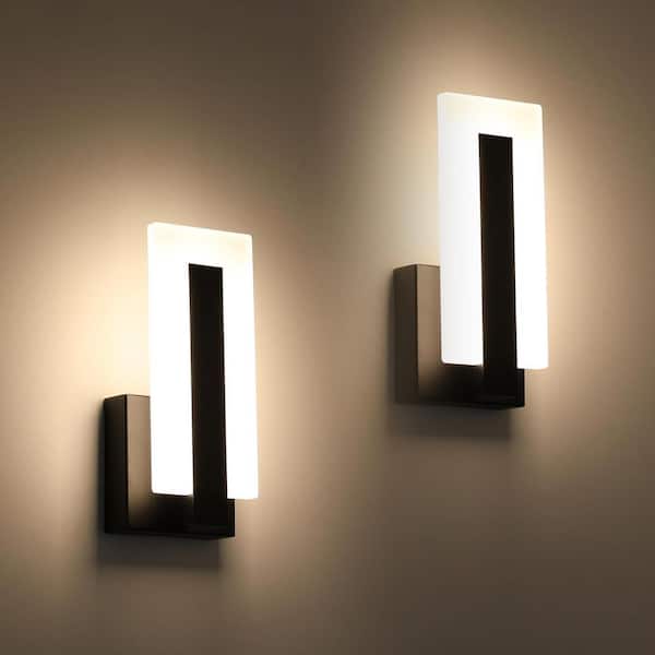 1-Light Black Dimmable LED Wall Sconce, Modern Wall Lighting for Bedroom, Bathroom, Living Room (2-pack)
