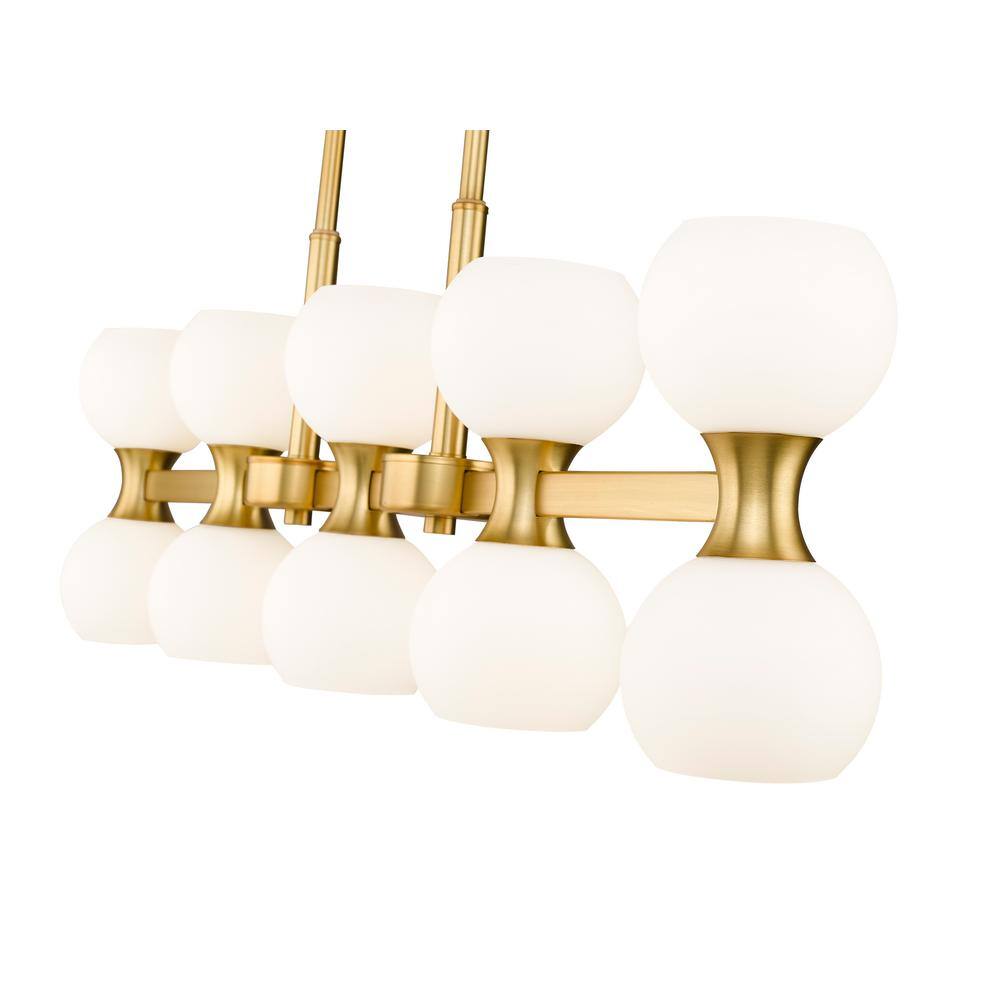 Gold and Opal Glass 10-Light Linear Chandelier