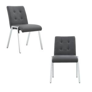 Dark Gray PU Grid Shaped Armless High Back Dining Chair Set of 2
