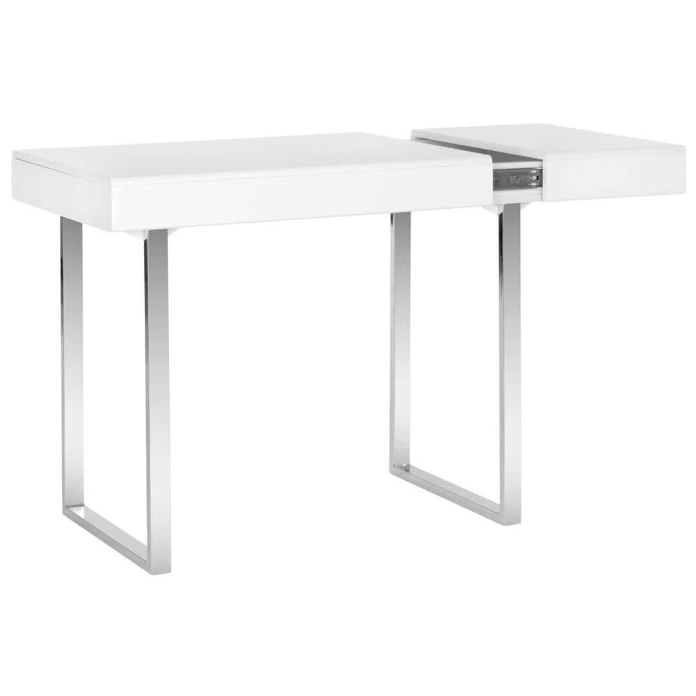 Elegant Transitional 53'' White and Chrome Home Office Desk with Drawer