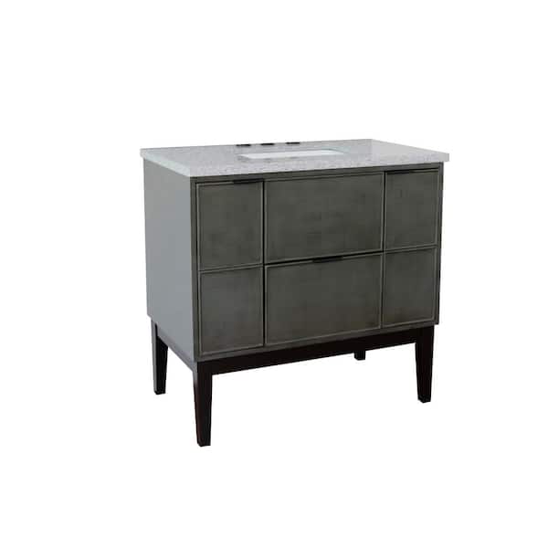 Bellaterra Home Scandi II 37 in. W x 22 in. D Bath Vanity in Gray with Granite Vanity Top in Gray with White Rectangle Basin