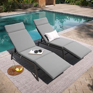 Pack of 2 Adjustable Metal Outdoor Patio Chaise Lounge Dark Gray with Cushions