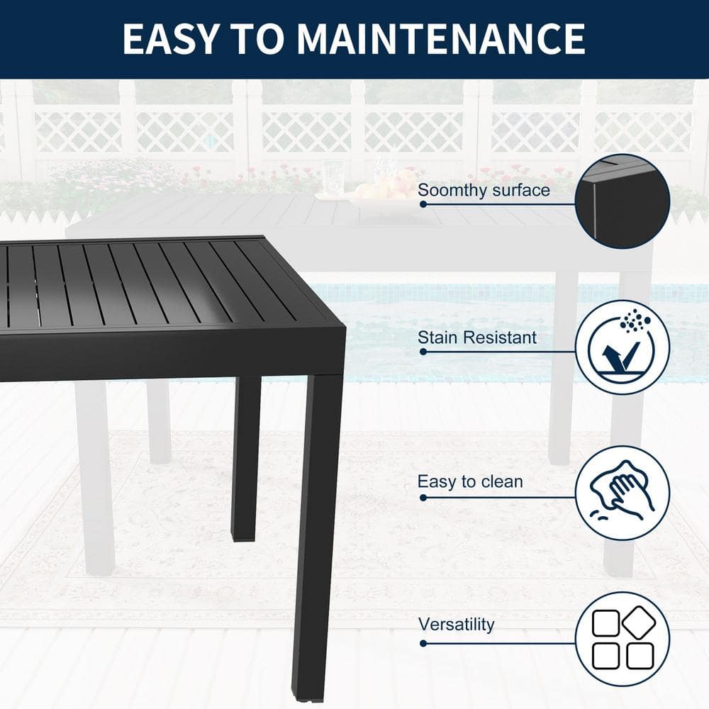 Black Aluminum Extendable Patio Dining Table for 6-8 People