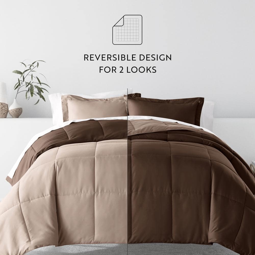 Twin Taupe Reversible Down-Alternative Microfiber Comforter Set
