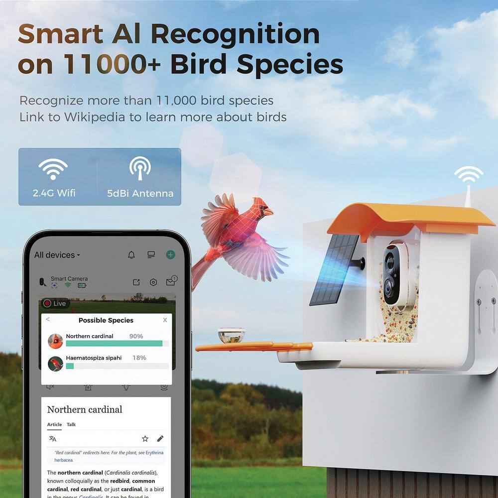 Mango Tango Awning Orange Plastic Smart Bird Feeder with Camera