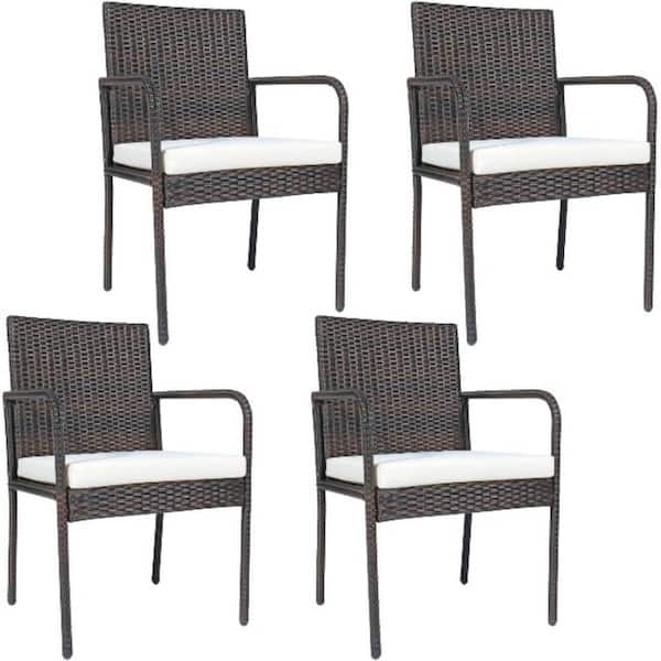 Alpulon Brown Wicker Outdoor Dining Chair with White Cushion (4-Pack)