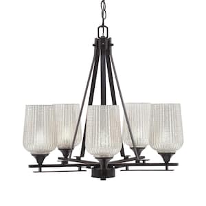 Ontario 22 in. 5-Light Dark Granite Geometric Chandelier for Dinning Room with Silver Shades No Bulbs Included