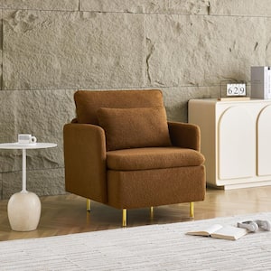 Orange Modern Accent Chair,Sherpa Upholstered Cozy Comfy Armchair with Pillow Single Club Sofa Chairs with Metal Legs