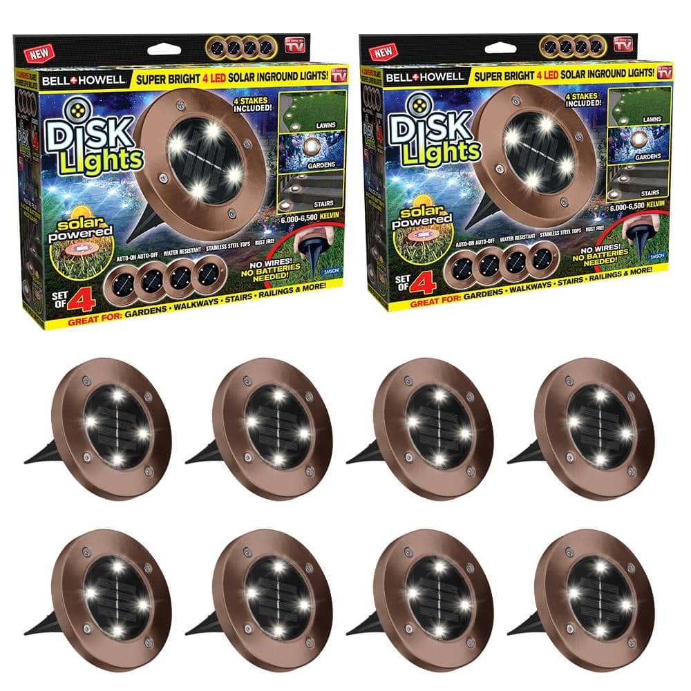 Bell Howell Solar Powered Bronze Stainless Steel Outdoor Integrated LED  Super Bright In-Ground Path Disk Lights (8 per Box) 2380 The Home Depot