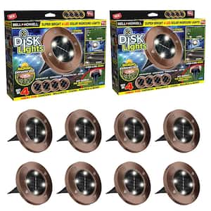 Solar Powered Bronze Stainless Steel Outdoor Integrated LED Super Bright In-Ground Path Disk Lights (8 per Box)