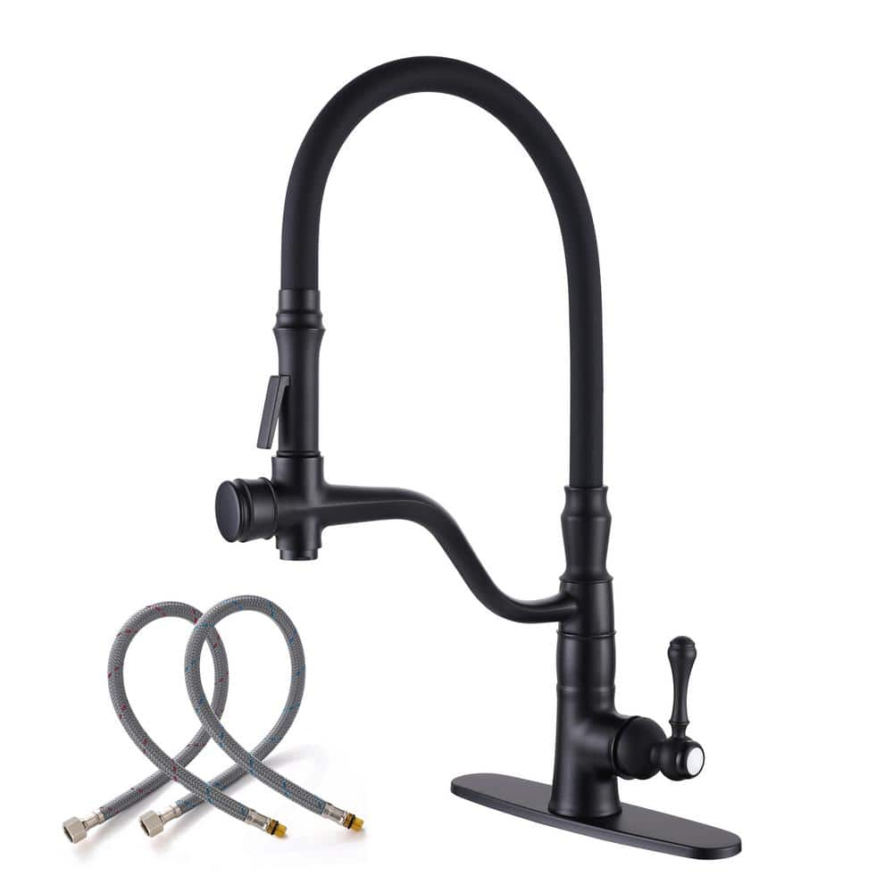 ALEASHA Single Handle Pull Down Sprayer Kitchen Faucet In Matte Black   Matte Black Pull Down Kitchen Faucets Al 1a22b 64 1000 