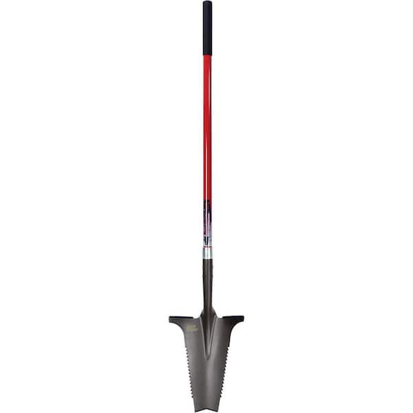 57.5 in. Alloy Steel XL Root Slayer Digging Shovel, Super-Strong Inverted V Blade & Root-Cutting Ripsaw Teeth, Red