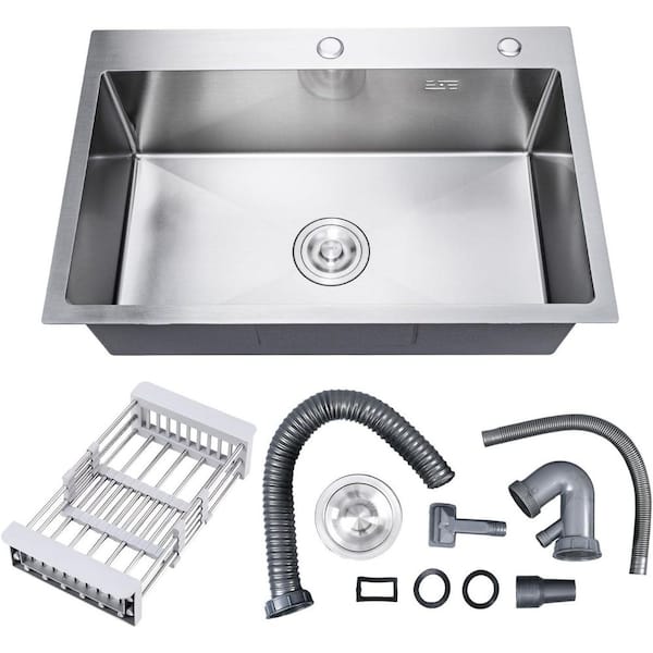 30 in. Topmount/Undermount/Drop in Single Bowl Stainless Steel Kitchen Sink with Basket Strainer