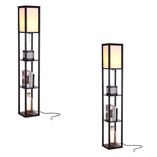 Brightech Maxwell 63 in. Black Standard Standing Tower LED Floor Lamp with Shelves (2-Pack)