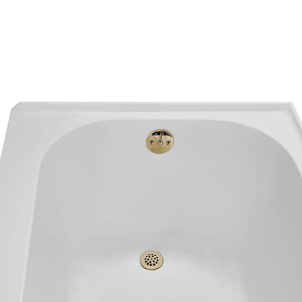 66-Inch Glossy White Acrylic Alcove Bathtub with Polished Brass Drain