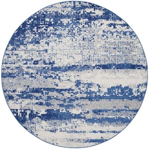 Whimsicle Ivory Navy 8 ft. x 8 ft. Abstract Round Area Rug