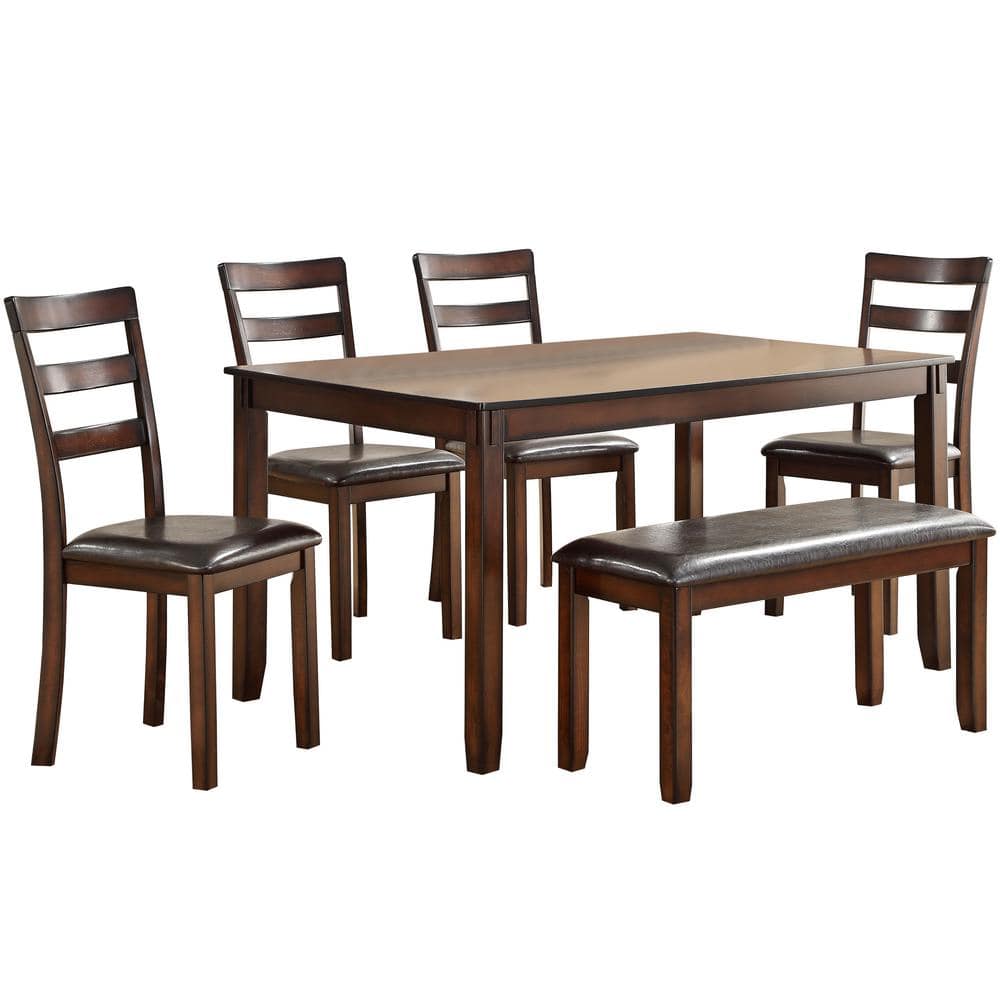 Worldwide Harding 60 in. Rectangular Walnut 6PC Dining Set w