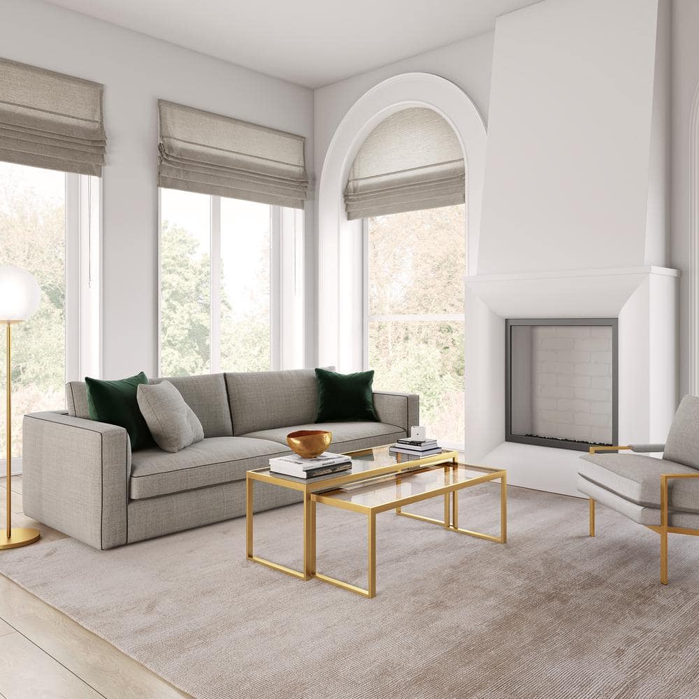 Rectangular Brass and Glass Nesting Coffee Table Set