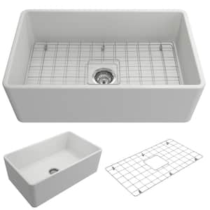 Classico Farmhouse/Apron Front Fireclay 30 in. Single Bowl Kitchen Sink with Bottom Grid and Strainer in Matte White