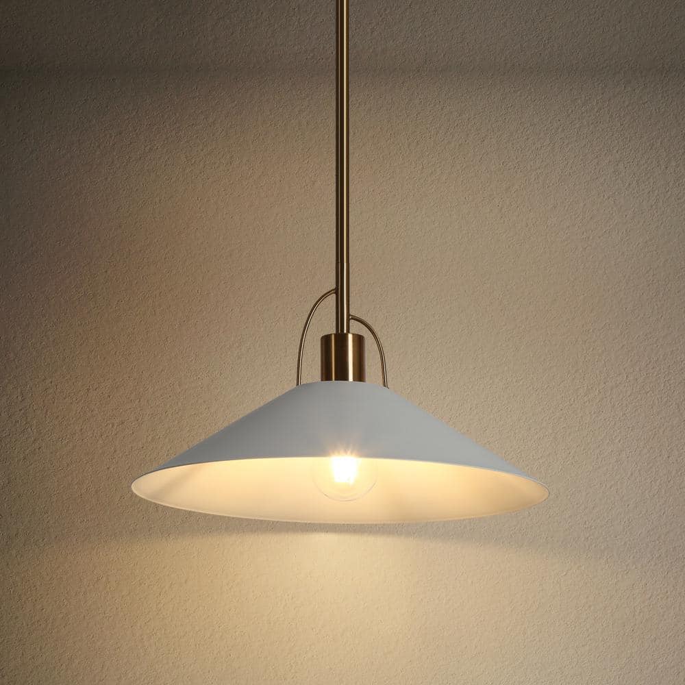 Raratienner White and Gold Metal Cone Pendant Light