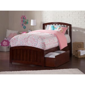 Richmond Walnut Twin XL Solid Wood Storage Platform Bed with Matching Foot Board with 2 Bed Drawers
