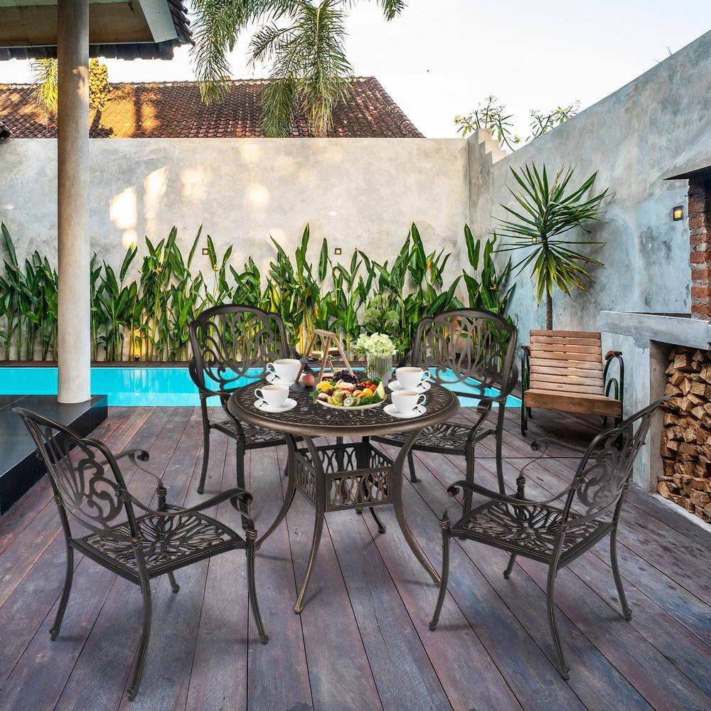 Bronze Round Cast Aluminum Outdoor Dining Table