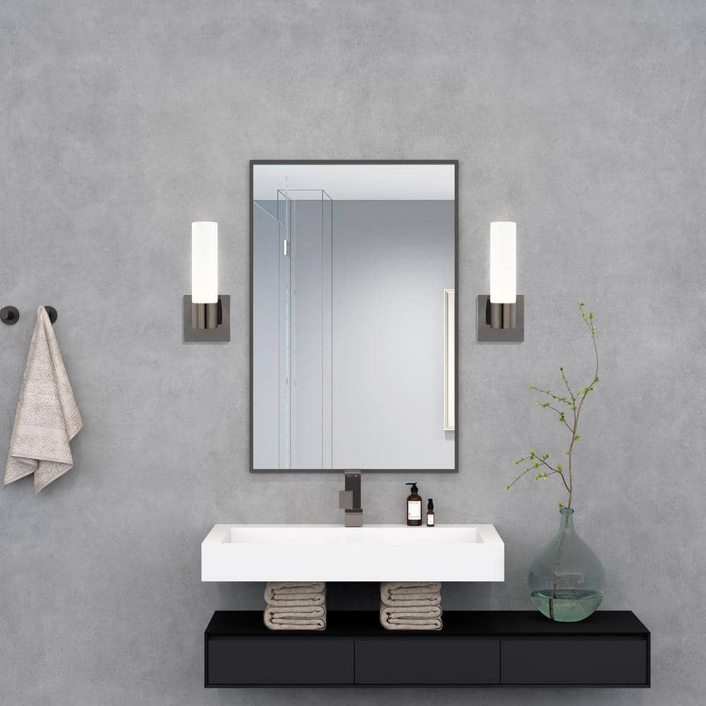 Black Chrome Dimmable Sconce with Satin Opal Glass