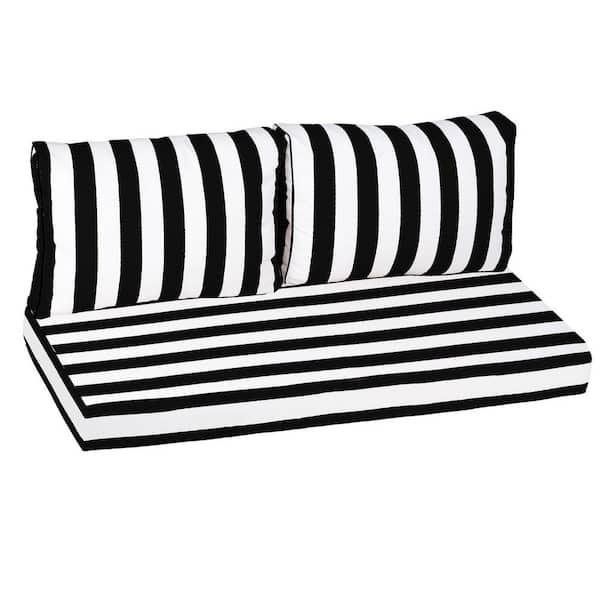 24 x 18 in. Outdoor Loveseat Cushion Set-Waterproof, Fade-Resistant Patio Cushions with Zipper Black and White Stripes